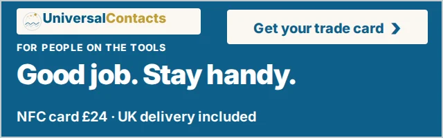 UniversalContacts for tradespeople. Good job. Stay handy. NFC card £24, UK delivery included. Get your trade card.