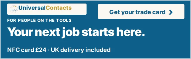 UniversalContacts for tradespeople. Your next job starts here. NFC card £24, UK delivery included. Get your trade card.